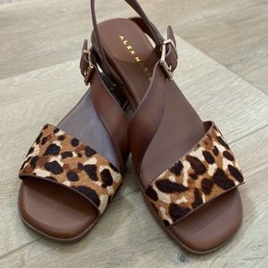 Alex Marie size 6.5 leopard /cognac brown low heel sandal.